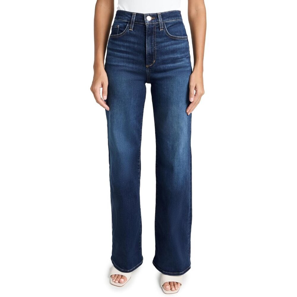 Womens Wide Leg High Rise Jeans Cotton Blend Zipper Closure